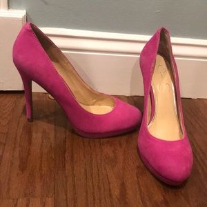 Pink suede heels